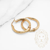 Hoops - 10K Yellow Gold half & half cut diamond & polished 3mm X 21mm - BOG793