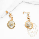 Studs - Or 10K jaune pendantes perle pavé de cz - BOG795