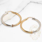 Hoops - 10K Gold Two Tone Yellow & White Half & Half 3mm X 30mm - BOG796