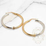 Hoops - Or 10K deux tons jaune & blanc moitié-moitié 3mm X 30mm - BOG796