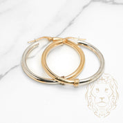 Hoops - 10K Gold Two Tone Yellow & White Half & Half 3mm X 30mm - BOG796