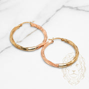 Hoops - 10K Gold two tone yellow & pink twist bead blasted finish 3mm X 27mm - BOG797