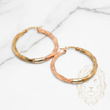 Hoops - Or 10K deux tons jaune & rose twist finition microbillée 3mm X 27mm - BOG797
