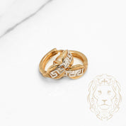 Huggies - 10K Gold two-tone yellow & white Greek key design 6mm X 10mm - BOG809