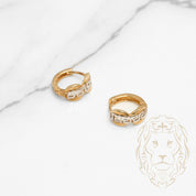 Huggies - 10K Gold two-tone yellow & white Greek key design 6mm X 10mm - BOG809