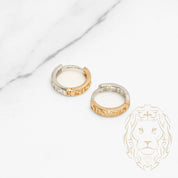 Huggies - 10K gold two-tone yellow & white greek key design 3mm X 9mm - BOG817