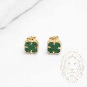Studs - 10K Yellow Gold Green Clover - BOG824