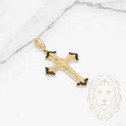 Pendentif - Or 10K jaune croix pavé de cz blanc & noir- PEG618