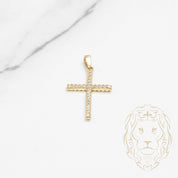 Pendant - 10K Yellow Gold double-faced cross paved with white & blue cz - PEG622