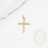 Pendentif - Or 10K jaune croix double face pavé de cz blanc & bleu - PEG622