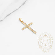 Pendant - 10K Yellow Gold double-faced cross paved with white & blue cz - PEG622