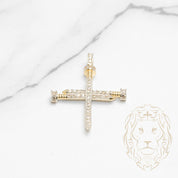 Pendant - 10K Gold two-tone yellow & white cross in studs paved with cz - PEG623