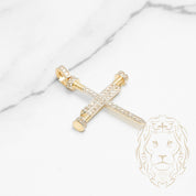 Pendant - 10K Gold two-tone yellow & white cross in studs paved with cz - PEG623