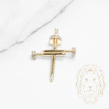 Pendentif - Or 10K deux tons jaune & blanc croix en clous pavé de cz - PEG625