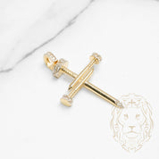 Pendant - 10K Gold two-tone yellow & white cross in studs paved with cz - PEG625