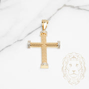 Pendentif - Or 10K deux tons jaune & blanc croix en billes pavé de cz - PEG626