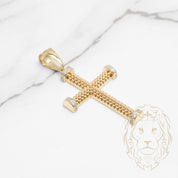 Pendentif - Or 10K deux tons jaune & blanc croix en billes pavé de cz - PEG626