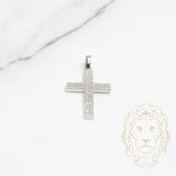 Pendentif - Or 10K blanc croix pavé de cz - PEG641