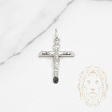 Pendentif - Or 10K blanc croix avec Jésus - PEG643