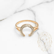 Bague - Or 10K deux tons jaune & blanc fer à cheval pavé de diamants naturels 0.08CT - RIGD512