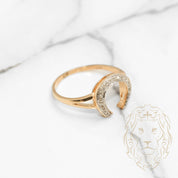 Bague - Or 10K deux tons jaune & blanc fer à cheval pavé de diamants naturels 0.08CT - RIGD512