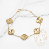 Bracelet - Or 10K jaune trèfles guillochés 14mm - BRG606