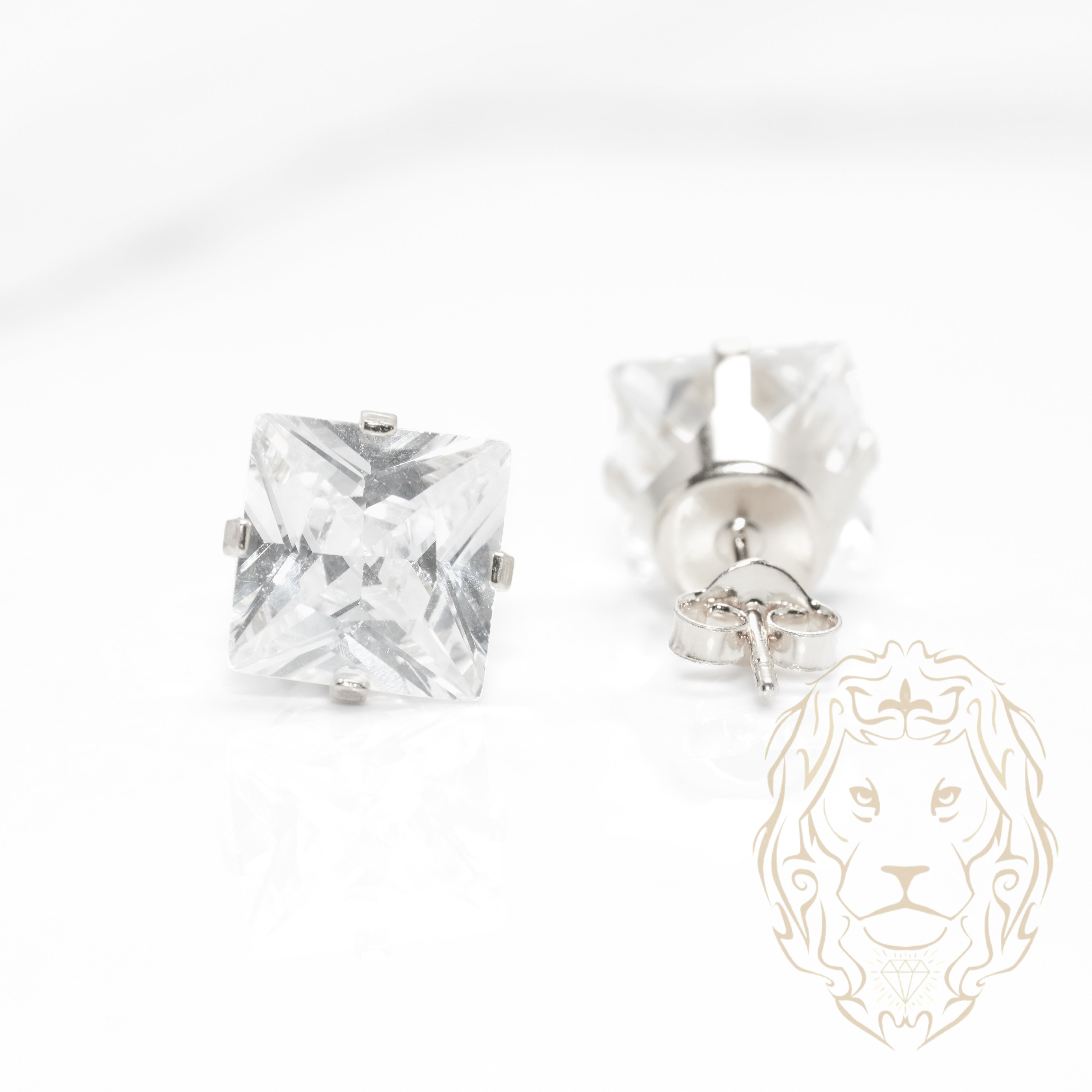 Studs - Or 10K blanc zircone cubique coupe princesse 2.00PTS / 9mm - BOG860