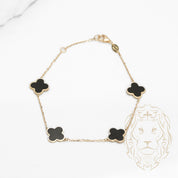 Bracelet - Or 10K jaune trèfles minces noirs 10mm - BRG585