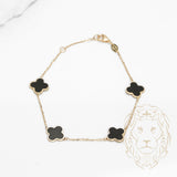 Bracelet - Or 10K jaune trèfles minces noirs 10mm - BRG585