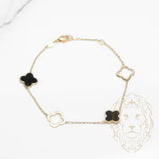 Bracelet - Or 10K jaune trèfles noirs & découpes 10mm - BRG586