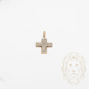 Pendentif - Or 10K deux tons jaune & blanc croix pavé de diamants naturels 0.03CT - PEGD028