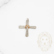 Pendentif - Or 10K deux tons jaune & blanc croix pavé de diamants naturels 0.15CT - PEGD034