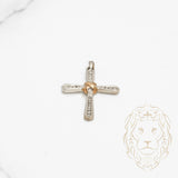 Pendentif - Or 10K deux tons jaune & blanc croix pavé de diamants naturels 0.15CT - PEGD034