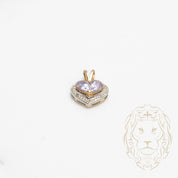 Pendentif - Or 10K deux tons jaune & blanc cœur en cristaux mauves coupe poire & pavé de diamants naturels 0.03CT - PEGD039