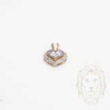 Pendentif - Or 10K deux tons jaune & blanc cœur en cristaux mauves coupe poire & pavé de diamants naturels 0.03CT - PEGD039
