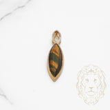 Pendentif - Or 10K jaune losange en pierre oeil de tigre pavé de diamants naturels 0.05CT - PEGD044