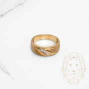 Bague jonc - Or 10K deux tons jaune & blanc trois pierres diamants naturels 0.10CT coupe rond brillant - RIGD518