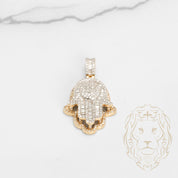 Pendentif - Or 10K deux tons jaune & blanc main de hamsa pavé de diamants naturels 1.5CT coupe baguette & rond brillant - PEGD045