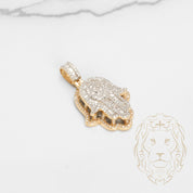 Pendentif - Or 10K deux tons jaune & blanc main de hamsa pavé de diamants naturels 1.5CT coupe baguette & rond brillant - PEGD045