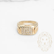 Bague - Or 14K jaune signet rectangle pavé de diamants naturels 0.85CT - RIGD523