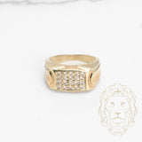 Bague - Or 14K jaune signet rectangle pavé de diamants naturels 0.85CT - RIGD523