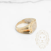 Bague - Or 14K jaune signet rectangle pavé de diamants naturels 0.85CT - RIGD523