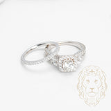 Bague de fiançailles - Or 14K blanc ensemble (2) halo trois pierres diamants naturels & semi-éternité pavé 1.50CT - RIGD524
