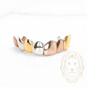 Grillz – 8 Dents Collées – Haut – Or Tricolore – Poli Miroir