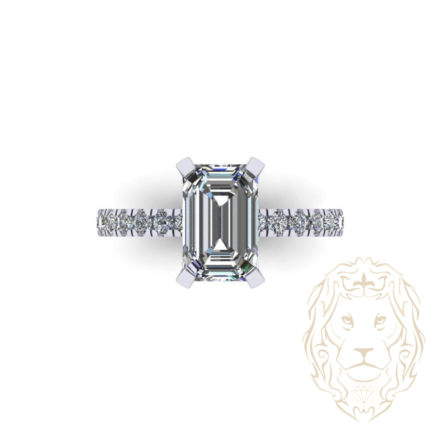 Bague Kelly Midi - Or hidden halo diamant lab coupe radiant 2.50CT avec monture pavé de diamants 0.50CT - RIGL085
