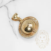 Pendentif - Or 10K deux tons jaune & blanc globe tournant "WORLD IS YOURS" - PEG672