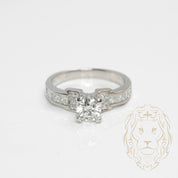 Bague de fiançailles - Or 14K blanc diamant lab coupe rond brillant 0.80CT & monture en diamants coupe princesse 0.60CT serti en canal - RIGL065