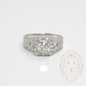 Bague de fiançailles - Or 14K blanc halo diamant lab coupe rond brillant 1.00CT & monture pavé 0.65CT - RIGL066