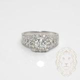 Bague de fiançailles - Or 14K blanc halo diamant lab coupe rond brillant 1.00CT & monture pavé 0.65CT - RIGL066