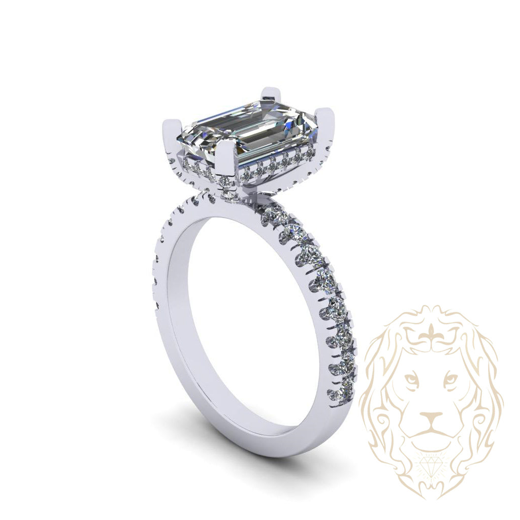 Bague Kelly Midi - Or hidden halo diamant lab coupe radiant 2.50CT avec monture pavé de diamants 0.50CT - RIGL085